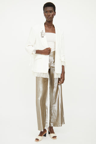 Cinq A Sept White Embellished Lace Blazer