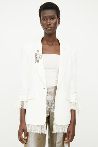 Cinq A Sept White Embellished Lace Blazer