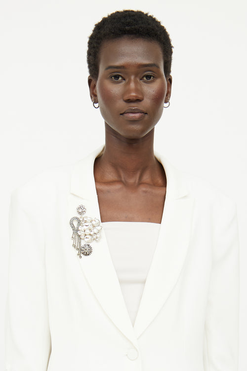 Cinq A Sept White Embellished Lace Blazer