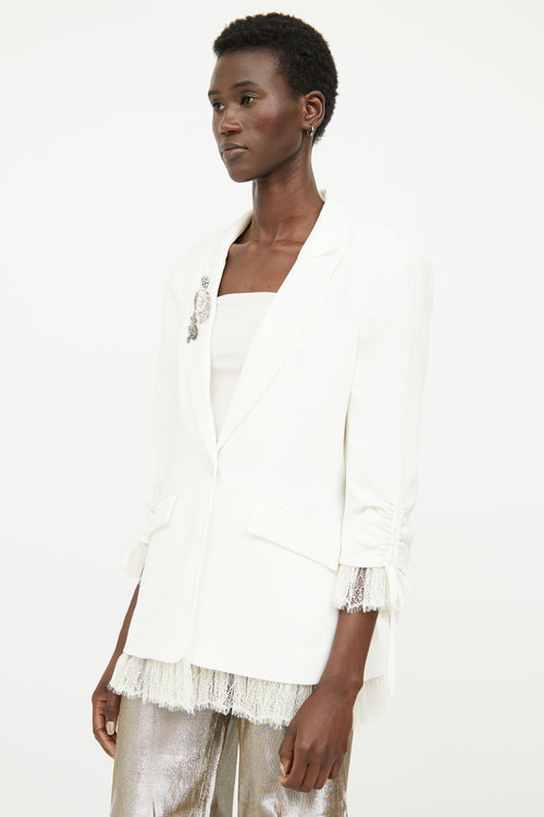 Cinq A Sept White Embellished Lace Blazer