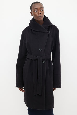 Cinzia Rocca Black Wool Mid Length Hooded Coat