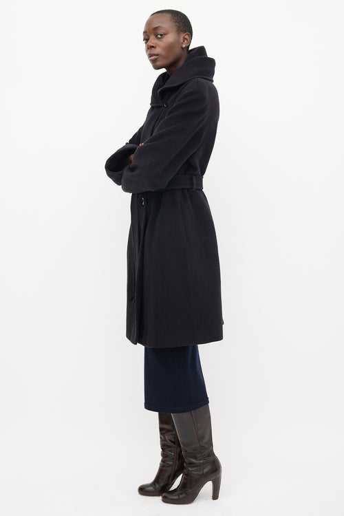 Cinzia Rocca Black Wool Mid Length Hooded Coat