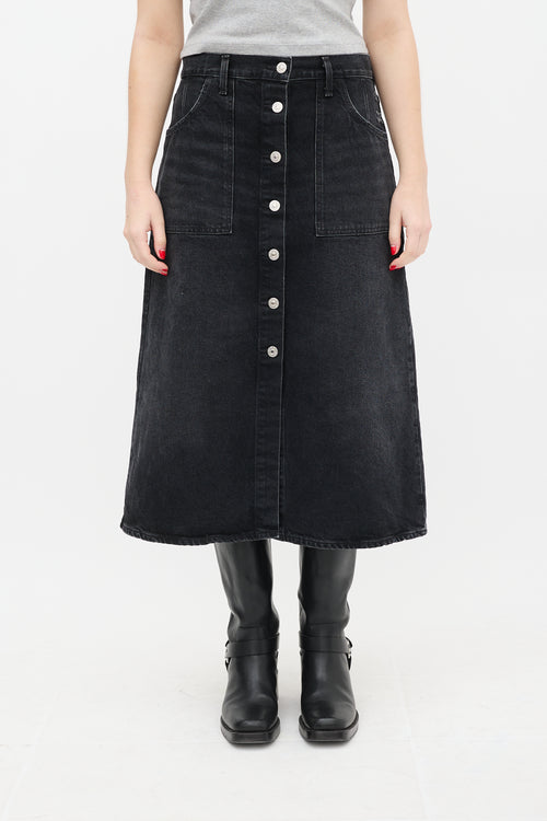 Citizens of Humanity Black Button Up Denim Midi Skirt