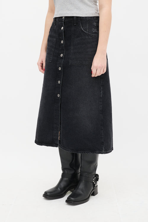 Citizens of Humanity Black Button Up Denim Midi Skirt