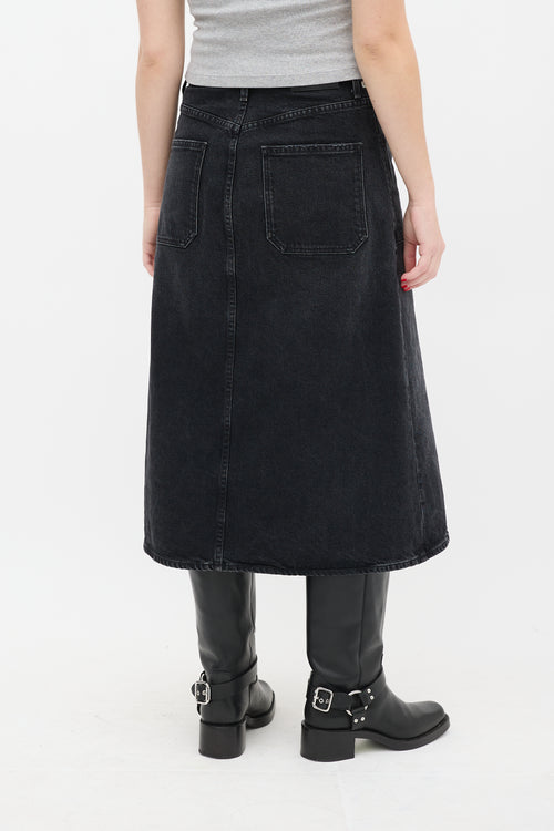 Citizens of Humanity Black Button Up Denim Midi Skirt