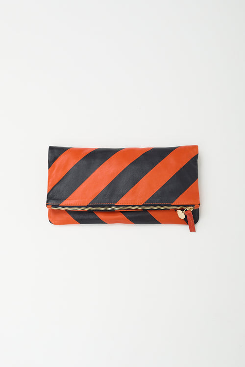 Clare V. Black 
Orange Leather Foldable Zip Pouch