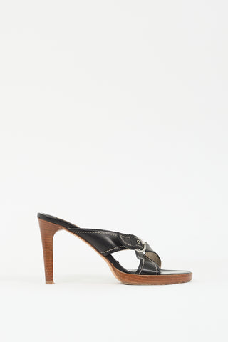 Claudia Ciuti Black 
Brown Leather Buckle Mule