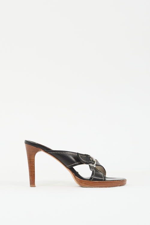 Claudia Ciuti Black 
Brown Leather Buckle Mule