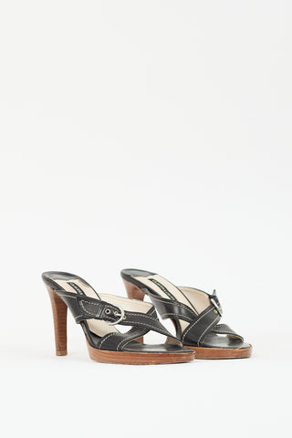 Claudia Ciuti Black 
Brown Leather Buckle Mule