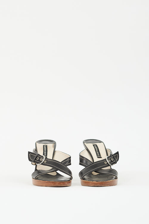 Claudia Ciuti Black 
Brown Leather Buckle Mule