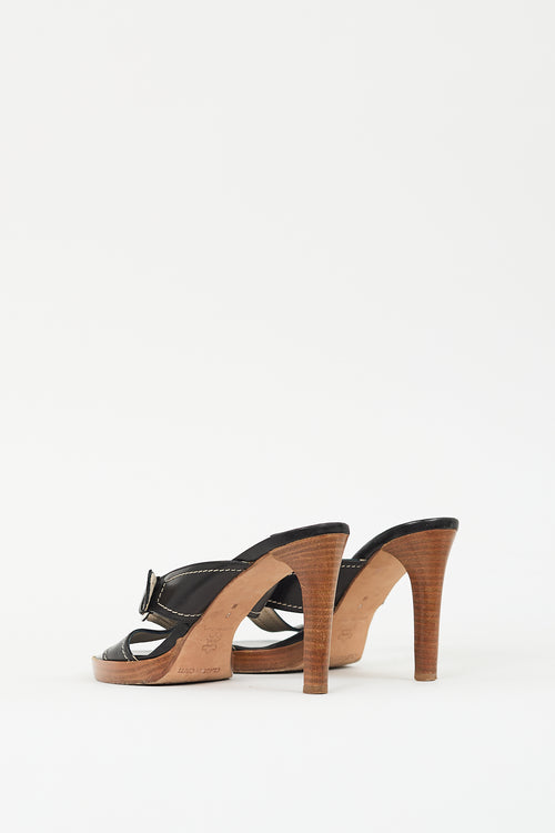 Claudia Ciuti Black 
Brown Leather Buckle Mule