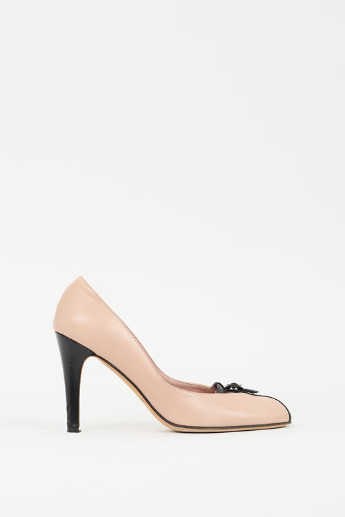 Claudia Ciuti Pink 
Black Leather T-Strap Pump