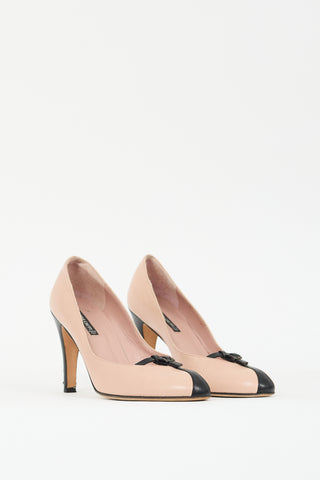 Claudia Ciuti Pink 
Black Leather T-Strap Pump