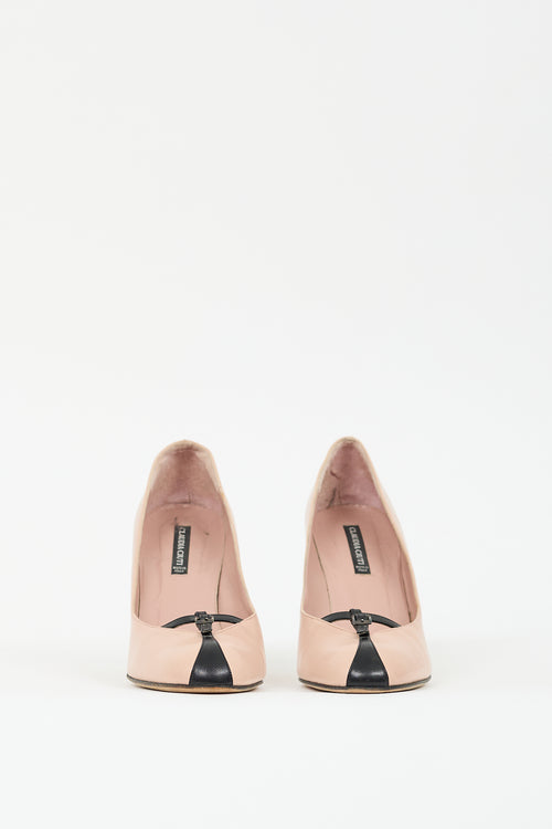 Claudia Ciuti Pink 
Black Leather T-Strap Pump