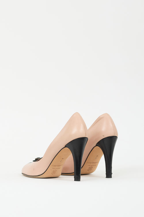 Claudia Ciuti Pink 
Black Leather T-Strap Pump