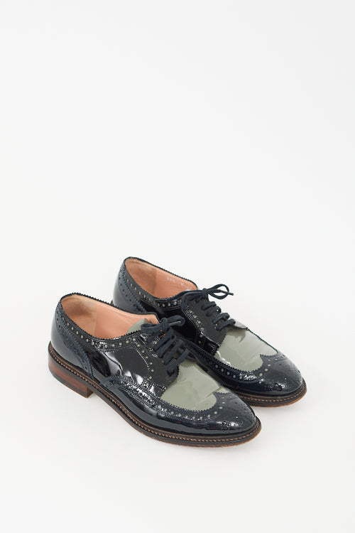 Clergerie Black 
Grey Patent Leather Brogue Derby