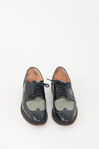 Clergerie Black 
Grey Patent Leather Brogue Derby