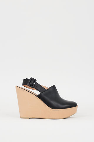 Clergerie Black 
Beige Slingback Platform Mule