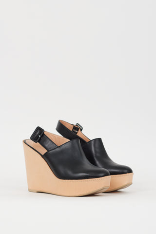 Clergerie Black 
Beige Slingback Platform Mule