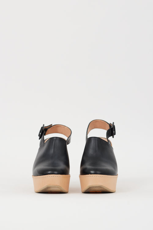 Clergerie Black 
Beige Slingback Platform Mule