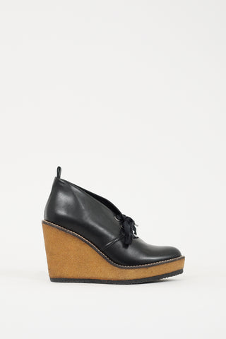 Clergerie Black 
Brown Leather 
Rubber Wedge Bootie