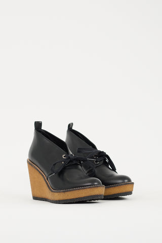 Clergerie Black 
Brown Leather 
Rubber Wedge Bootie