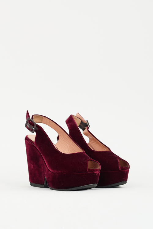 Clergerie Burgundy Velvet Dylan 9 Platform Sandal