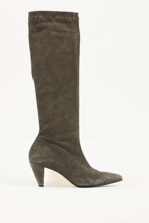 Clergerie Khaki Green Suede Knee High Boot