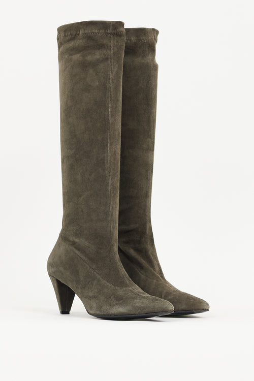 Clergerie Khaki Green Suede Knee High Boot