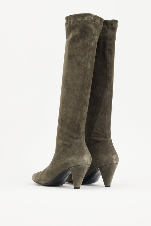 Clergerie Khaki Green Suede Knee High Boot