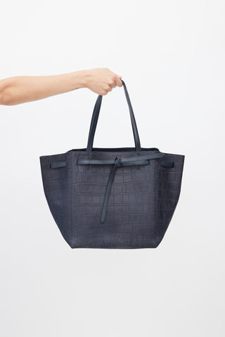 Celine Navy Embossed Leather Phantom Tote Bag