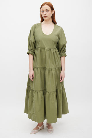 Co Green U-Neck Tiered Maxi Dress