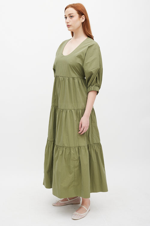 Co Green U-Neck Tiered Maxi Dress