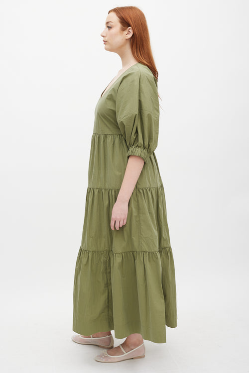 Co Green U-Neck Tiered Maxi Dress