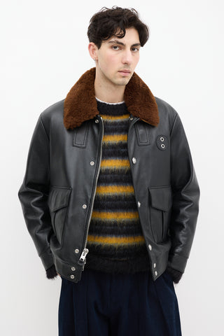 Coach Black Leather 
Brown Shearling Leather Jacket