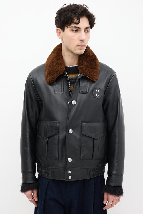 Coach Black Leather 
Brown Shearling Leather Jacket