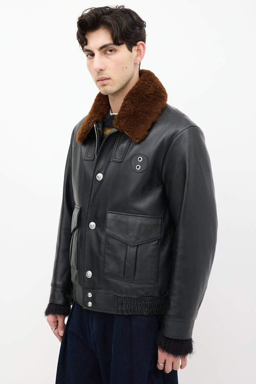 Coach Black Leather 
Brown Shearling Leather Jacket