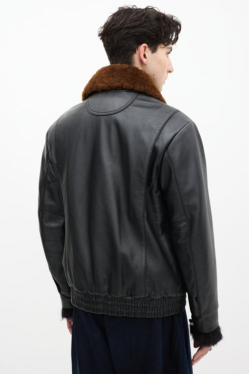 Coach Black Leather 
Brown Shearling Leather Jacket