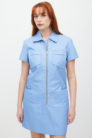 Coach Blue Leather Shirt Dress