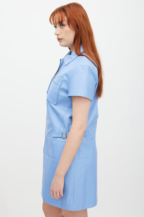 Coach Blue Leather Shirt Dress