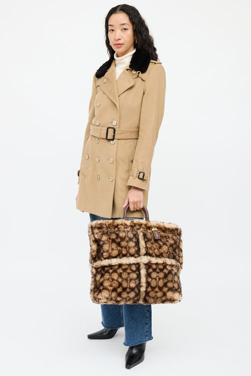 CoachBrown Shearling Rogue Monogram Tote