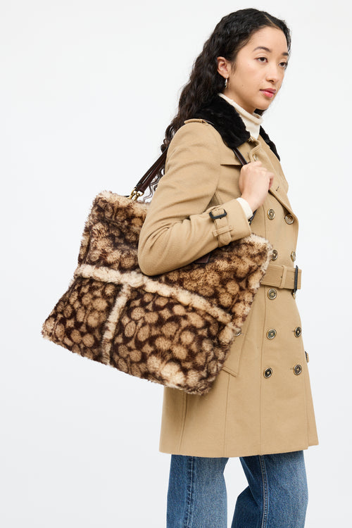 CoachBrown Shearling Rogue Monogram Tote