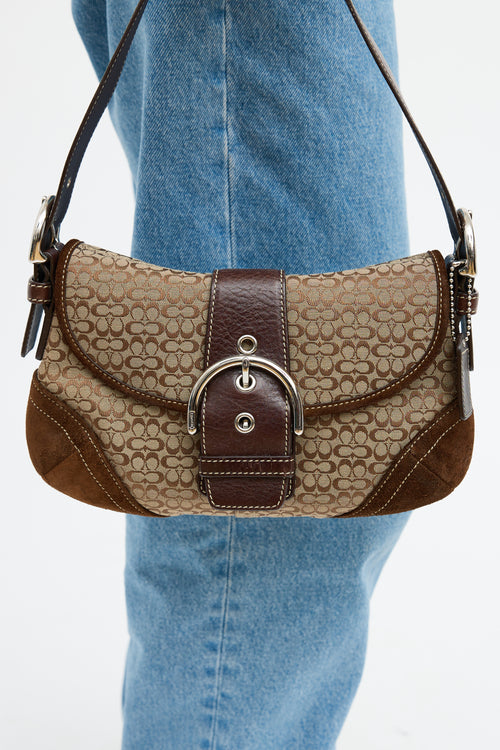 Coach Brown Suede Monogram Top Handle Bag