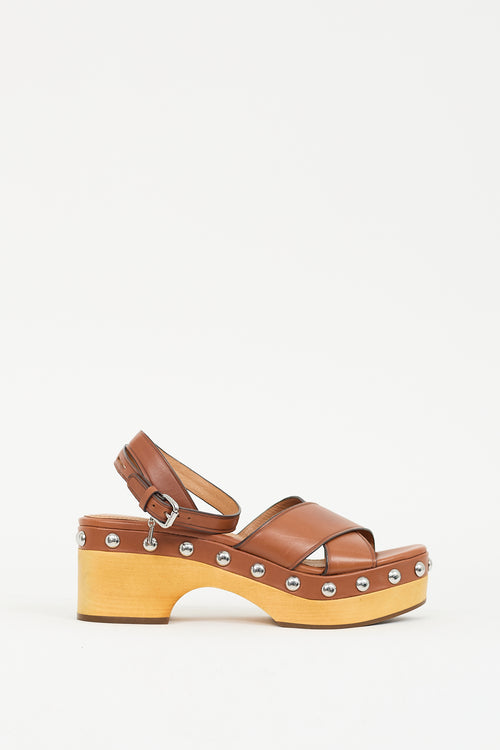 Coach Brown Leather Platform Studded Astor Clog Sandal