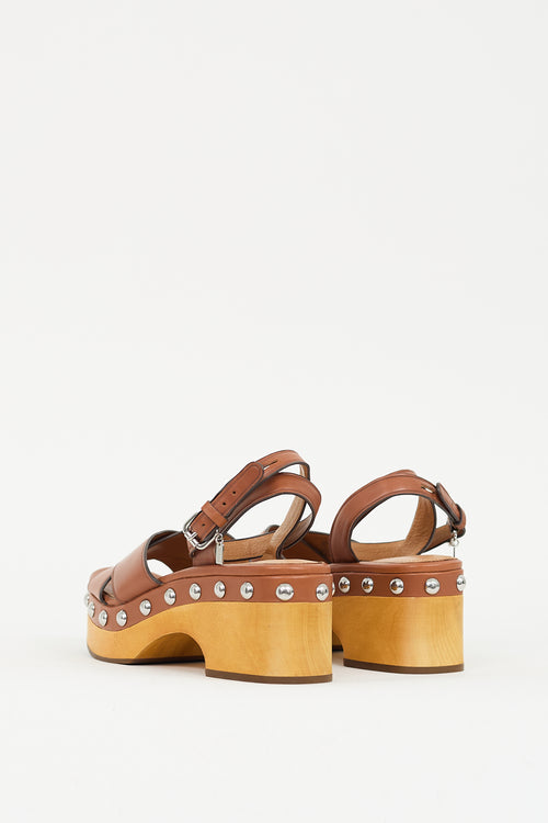 Coach Brown Leather Platform Studded Astor Clog Sandal