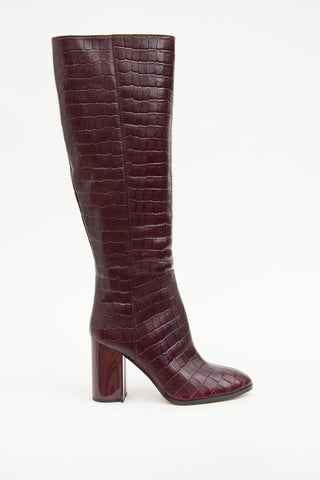 Coach Burgundy Embossed Knee High Boot