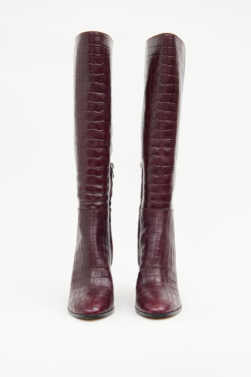 Coach Burgundy Embossed Knee High Boot