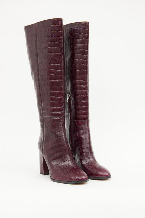 Coach Burgundy Embossed Knee High Boot