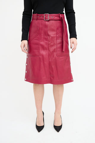 Coach Fuchsia Leather Belted Midi Skirt