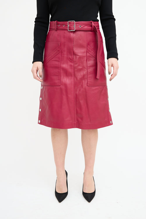 Coach Fuchsia Leather Belted Midi Skirt